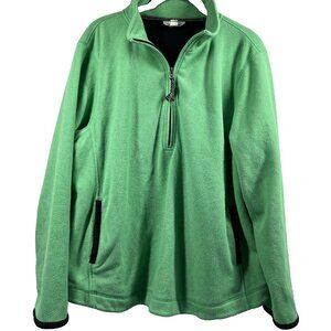 Coldwater Creek Women Fleece Top L Green Pullover Pockets Long Sleeve 1/4 Zipper